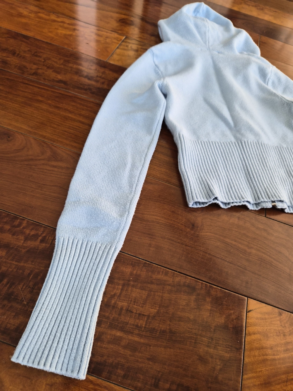 Light Blue Knit Cropped Zip-Up Hoodie Size S (Fits Like a XS) - Picture 14 of 16